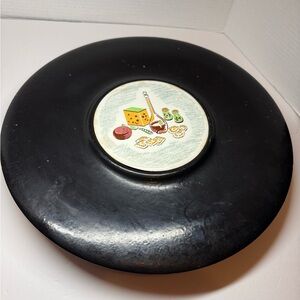 Vintage Black Cheese Plate with Illustrations